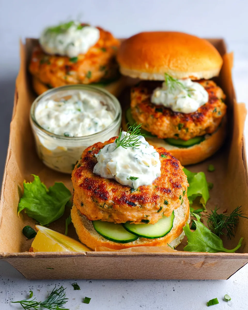 Fresh Salmon Burgers with Tzatziki Dressing