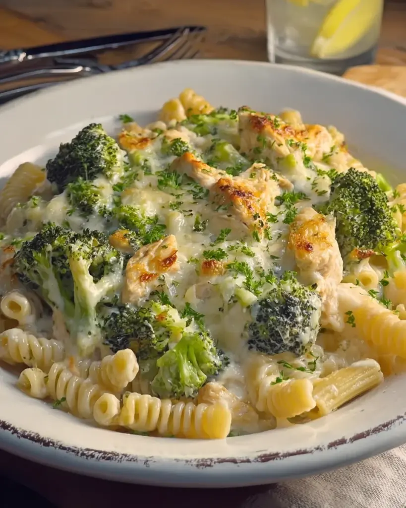 Cheesy Chicken Alfredo Broccoli Bake