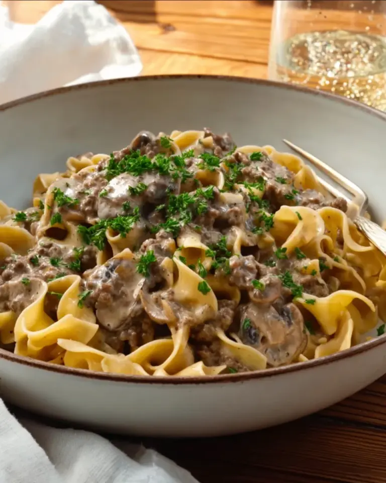 One Pan Ground Beef Stroganoff