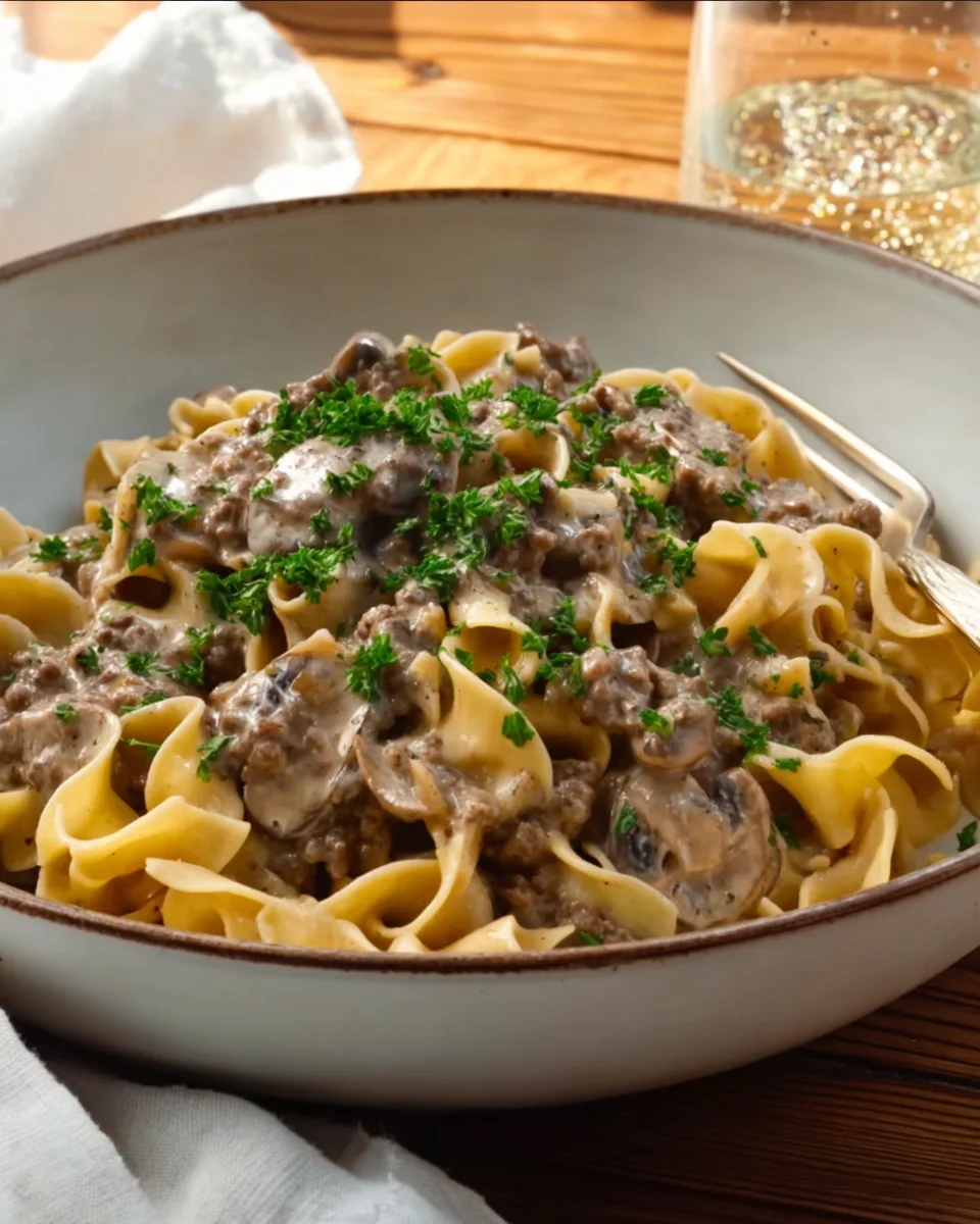 One Pan Ground Beef Stroganoff