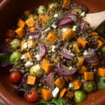 Roasted Veggie Lentil Salad with Maple-Mustard Dressing