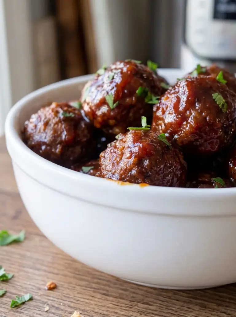 Crockpot Apple Butter Bourbon Meatballs