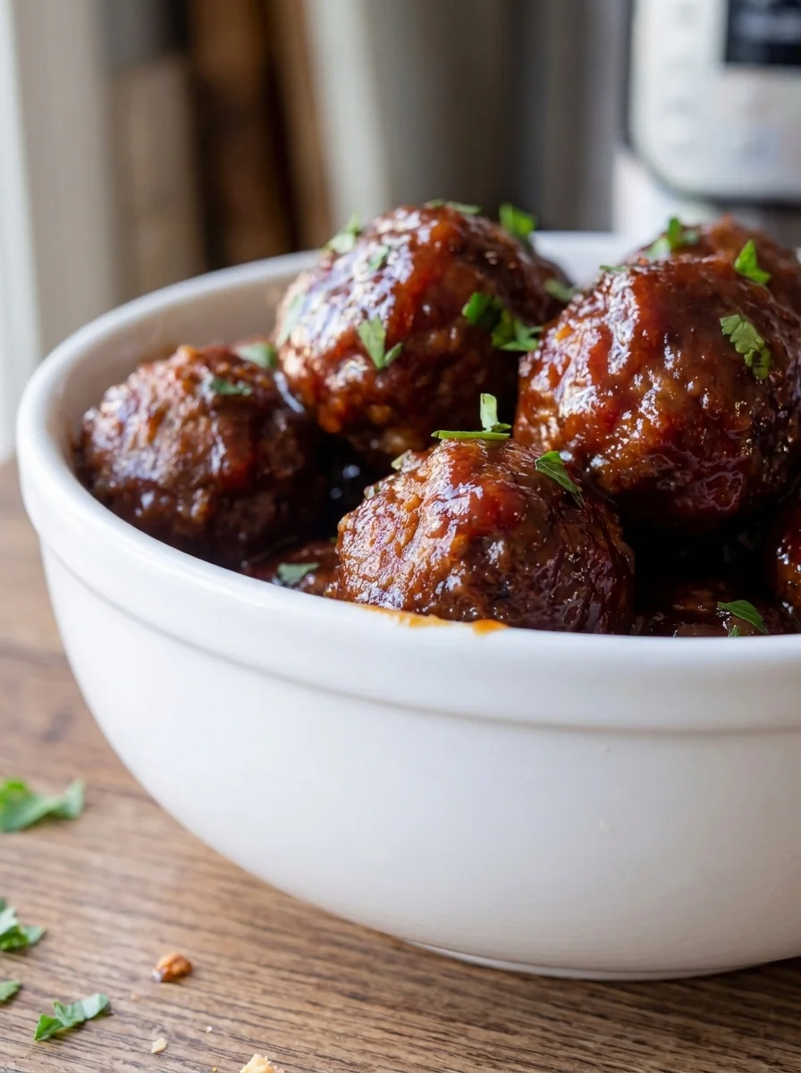Crockpot Apple Butter Bourbon Meatballs