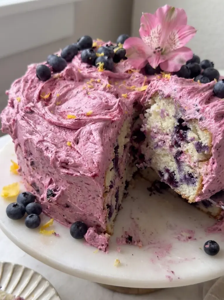 One Bowl Fluffy Lemon Blueberry Cake