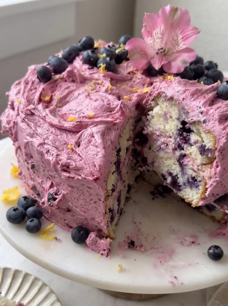 One Bowl Fluffy Lemon Blueberry Cake